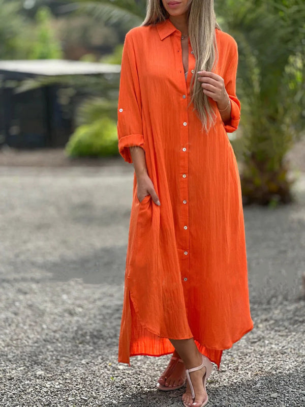 Levoire | Vêtements pour femmes Robe Kaftan à manches longues Heureuse Reversi Orange Rouge