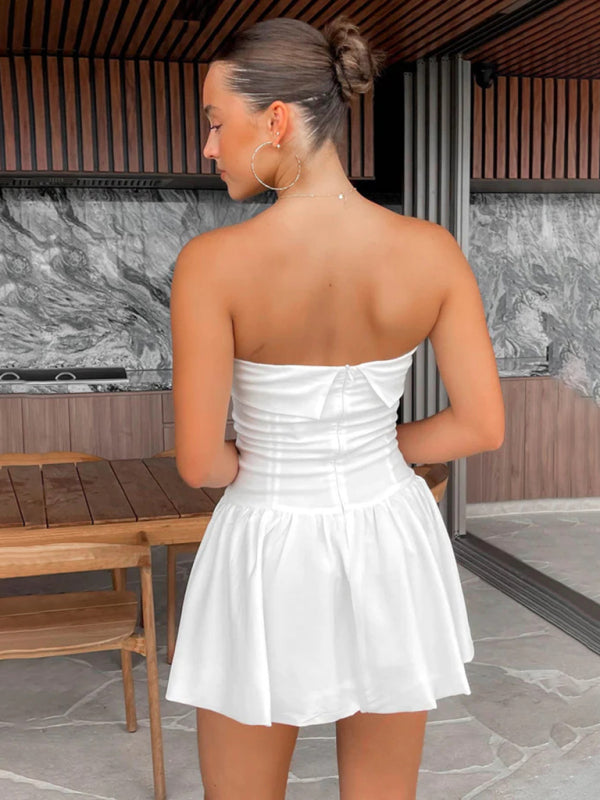 Levoire | Femme off-shoulder plissée courte unie robe