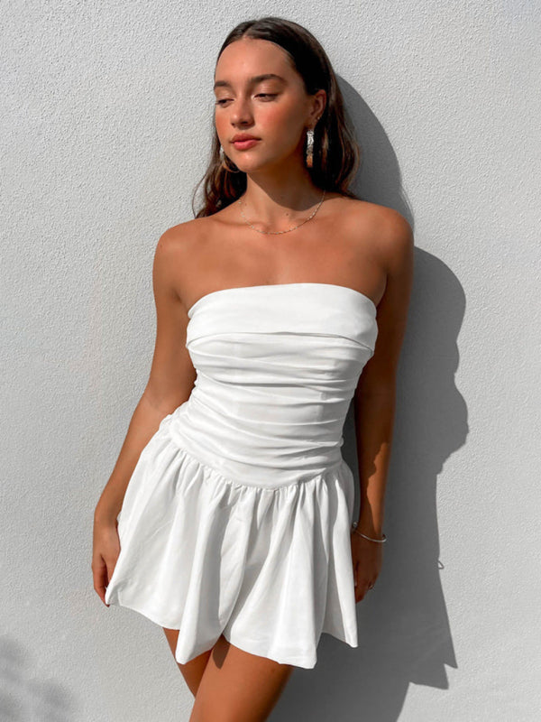 Levoire | Femme off-shoulder plissée courte unie robe Blanc