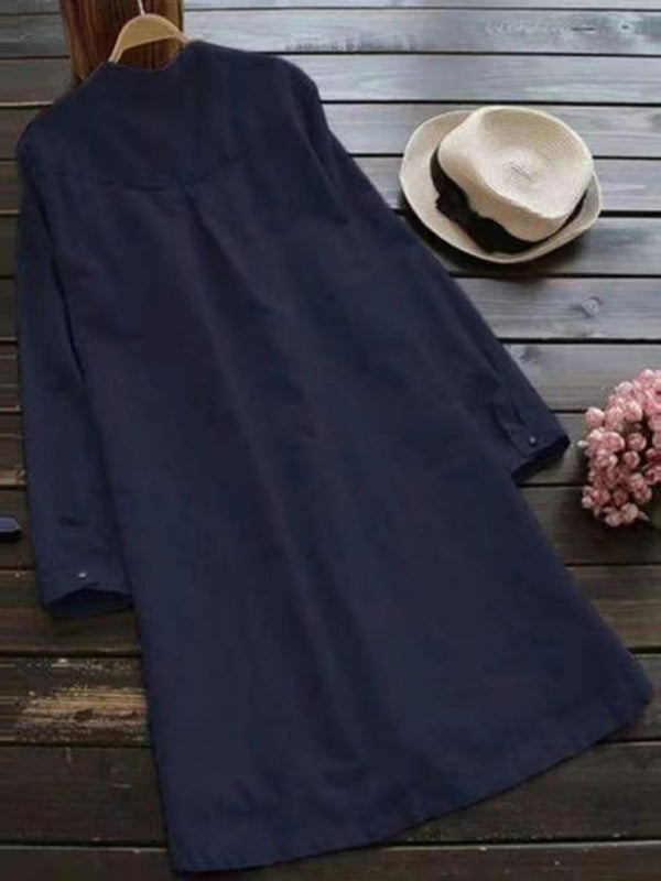 Levoire | Nouvelle robe midi à col Henley unicolore à boutons et manches longues ajustables