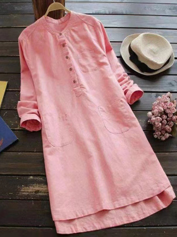 Levoire | Nouvelle robe midi à col Henley unicolore à boutons et manches longues ajustables