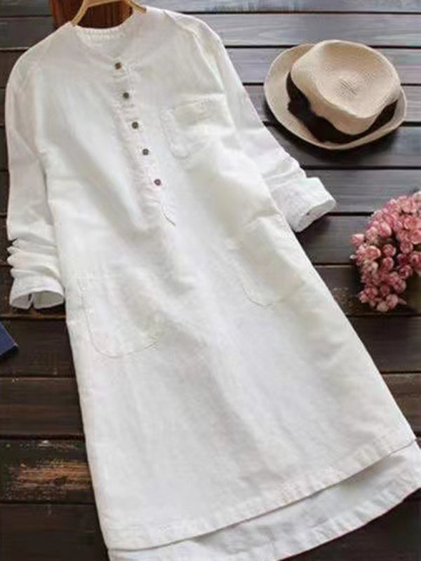 Levoire | Nouvelle robe midi à col Henley unicolore à boutons et manches longues ajustables