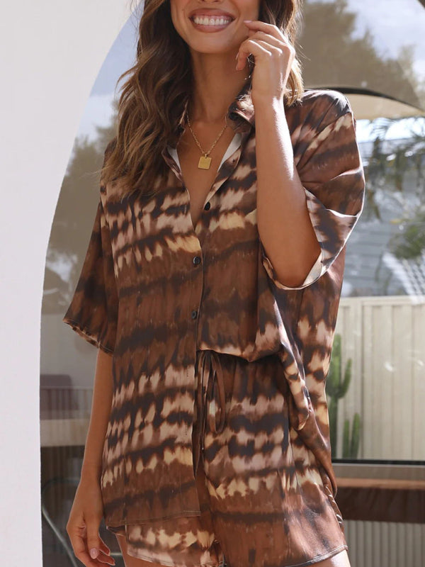 Levoire | Nouveau cardigan de vacances décontracté à manches courtes + ensemble de shorts imprimés à deux pièces