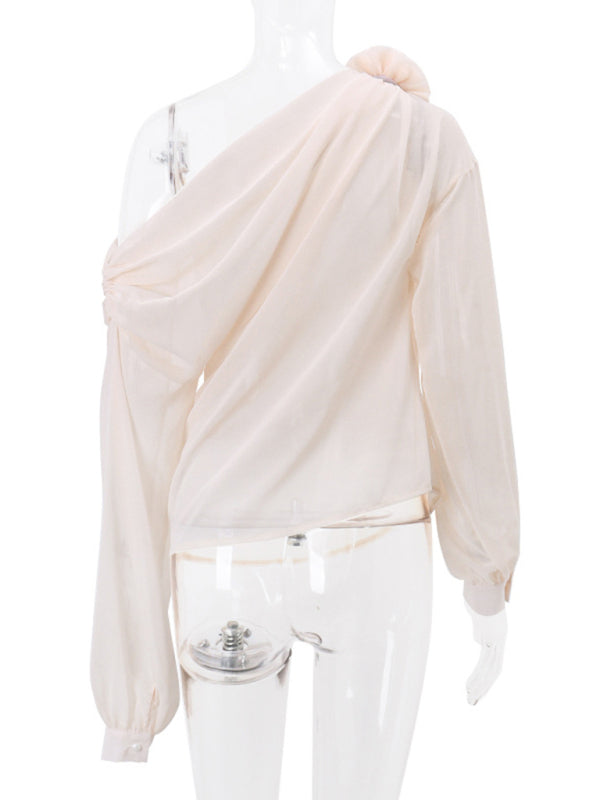 Levoire | Femmes Off-Shoulder Chiffon Imprimé Lâche Haut Blouse