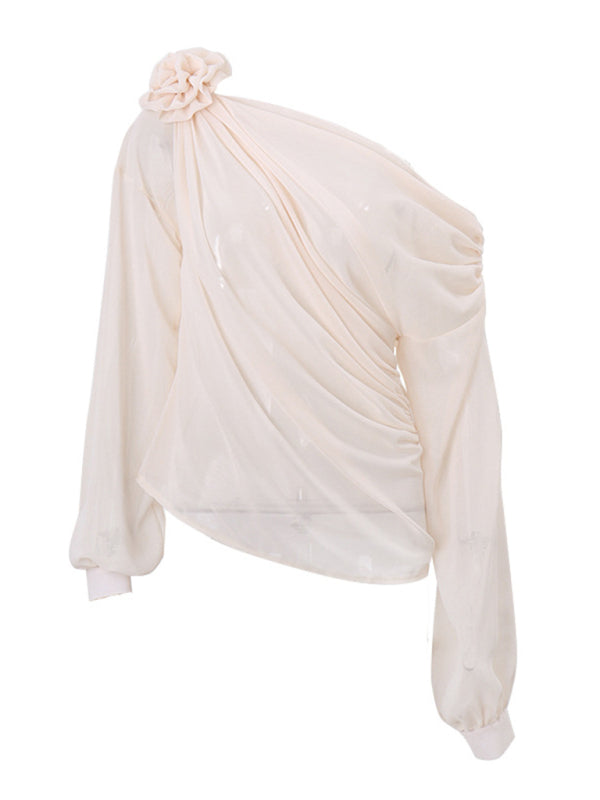 Levoire | Femmes Off-Shoulder Chiffon Imprimé Lâche Haut Blouse