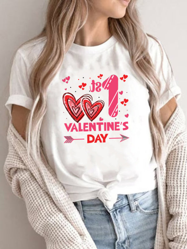 Levoire | T-shirt imprimée pour femmes nouvelle Saint-Valentin Col rond à manches courtes Blanc