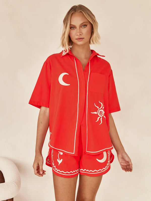 Levoire | Nouvelle robe courte décontractée confortable brodée en 3D Orange Rouge
