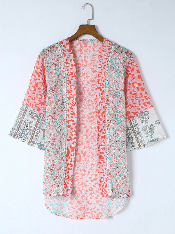 Levoire | Nouvelle plante motif floral blouse en chiffon décontracté à boutons gilet top