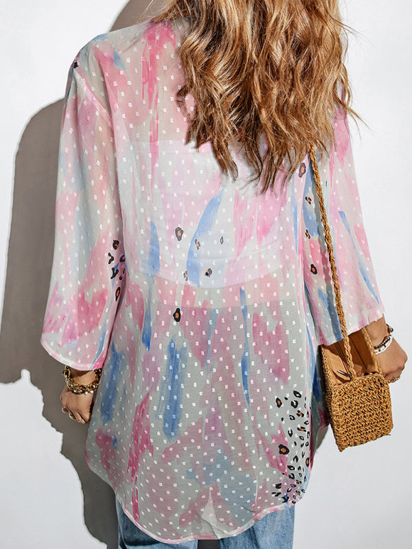 Levoire | Nouvelle plante motif floral blouse en chiffon décontracté à boutons gilet top