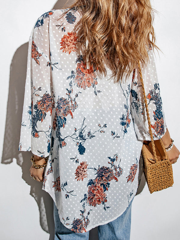 Levoire | Nouvelle plante motif floral blouse en chiffon décontracté à boutons gilet top