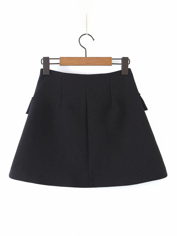Levoire | Nouvelle veste courte décontractée à bouton en biais tendance + ensemble jupe haute à poches