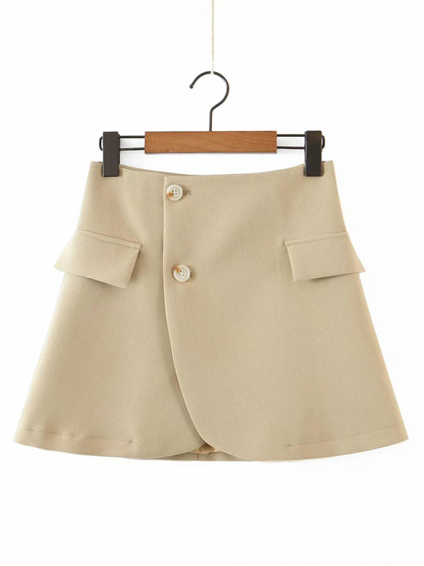 Levoire | Nouvelle veste courte décontractée à bouton en biais tendance + ensemble jupe haute à poches
