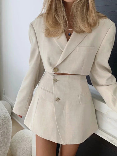 Levoire | Nouvelle veste courte décontractée à bouton en biais tendance + ensemble jupe haute à poches