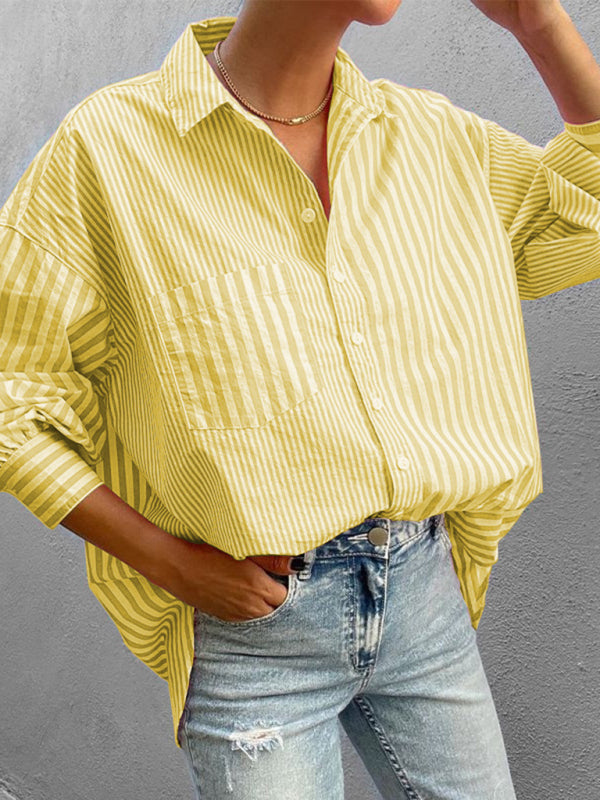 Levoire | Nouvelle chemise rayée simple moderne à manches longues pour femmes Jaune
