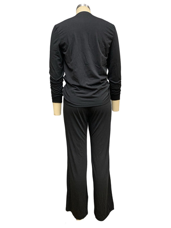 Levoire | Nouveau t-shirt tendance à manches longues, pantalon droit, costume deux pièces