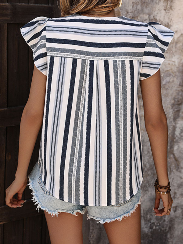Levoire | Femme nouveau contraste rayé lotus feuille volants chemise blouse