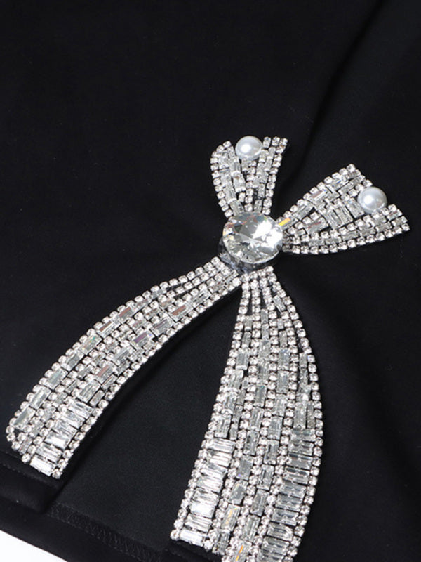 Levoire | Nouveau style à strass diamantés à mancherons courts unicolore top fendu