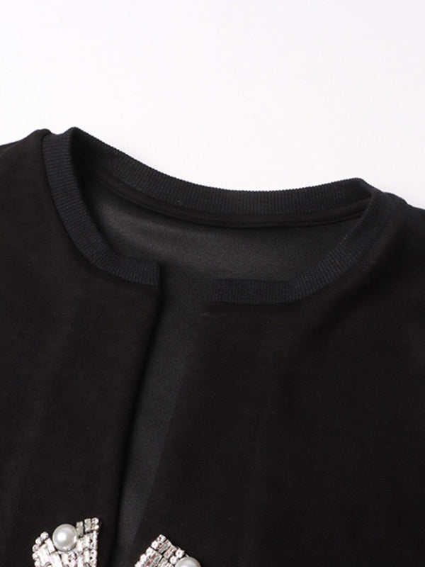 Levoire | Nouveau style à strass diamantés à mancherons courts unicolore top fendu
