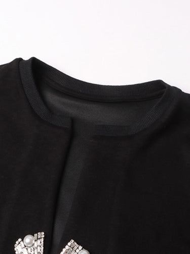Levoire | Nouveau style à strass diamantés à mancherons courts unicolore top fendu