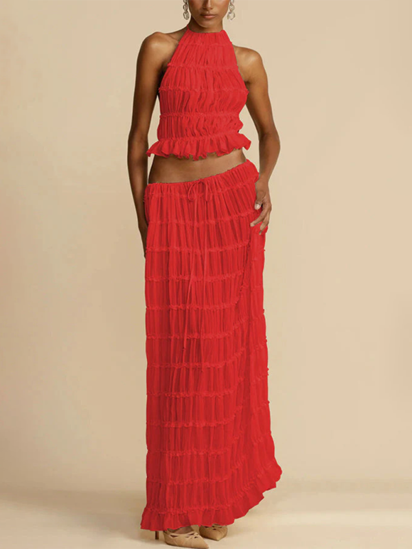 Levoire | Jupe longue en chiffon avec un dos ouvert, dotée d'un ruban et composée de deux pièces, avec des boucle d'oreilles. Rot
