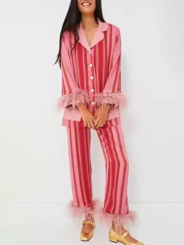 Levoire | Chemise à rayures irrégulières et pantalon souple ensemble de printemps à deux pièces