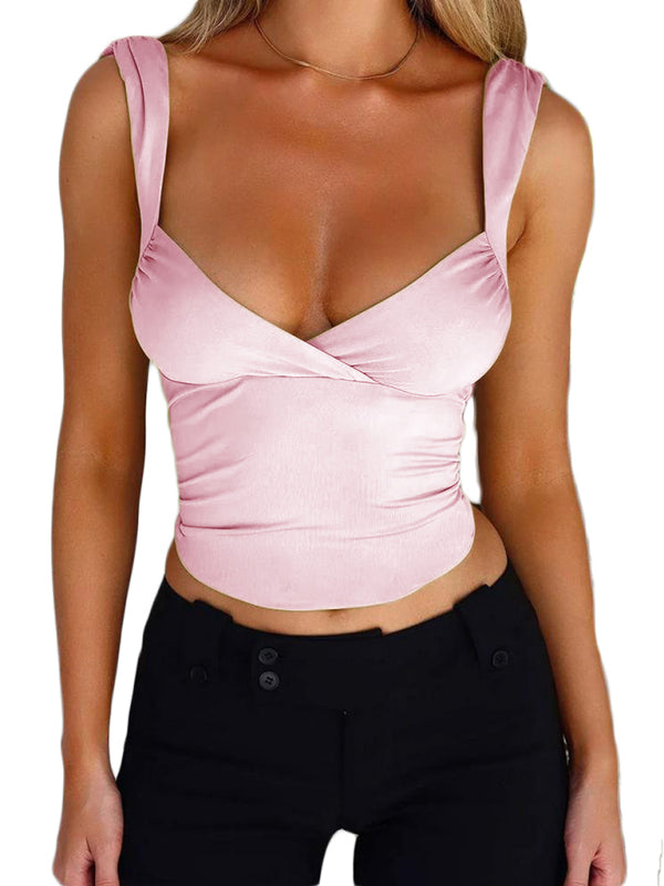 Levoire | Printemps et été femmes pulls croisés grand décolleté en V dos ouvert traçage de ruban top modèle Rosa