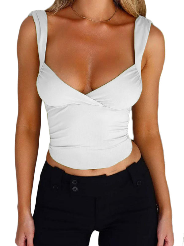 Levoire | Printemps et été femmes pulls croisés grand décolleté en V dos ouvert traçage de ruban top modèle Blanc
