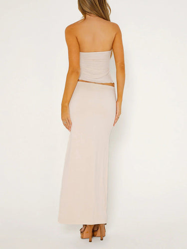 Levoire | Temperament uni couleur sans bretelles tulle double couche fente pipe intermédiaire longue jupe tenue
