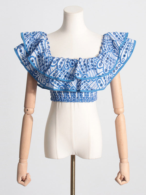 Levoire | Nouvelle blouse courte à col français, jupe à couches haute taille, ensemble deux pièces sexy