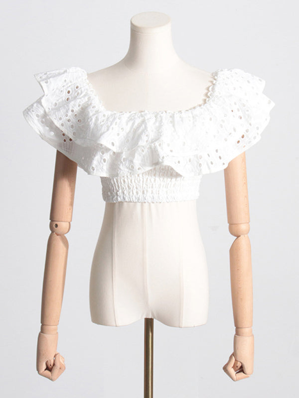Levoire | Nouvelle blouse courte à col français, jupe à couches haute taille, ensemble deux pièces sexy