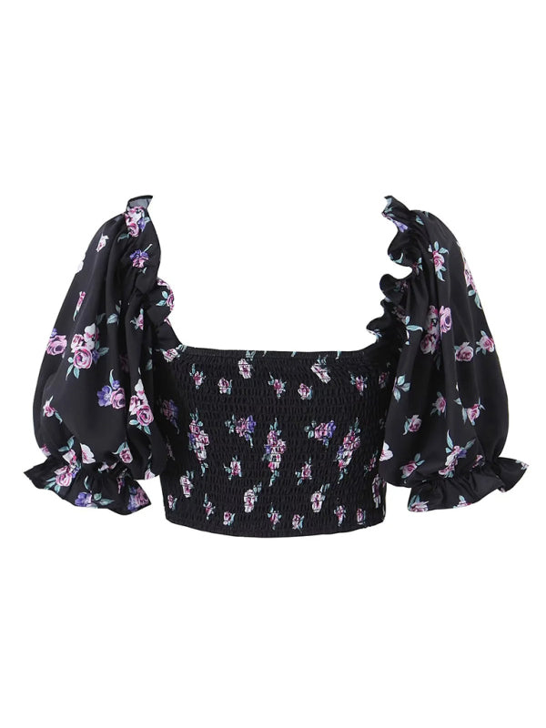 Levoire | Femmes Blanc Fleuri À Volants Haut + Jupe Ensemble