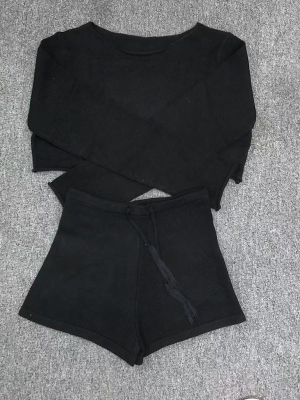 Levoire | Pour femmes Destination de vacances - ensemble en top rayé en tricot et shorts sexy avec ventre nu