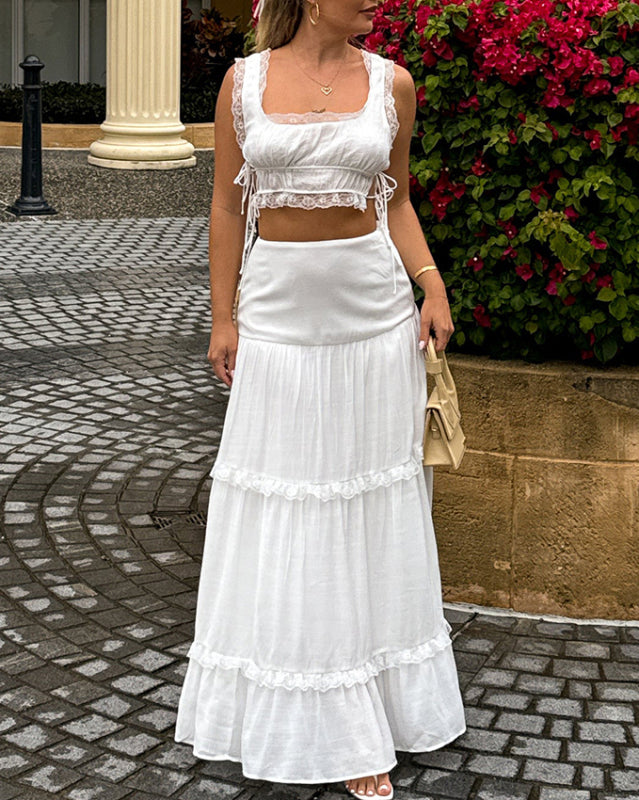Levoire | Nouvelle robe de mode unie à attache en satin - robe de nuit longueur jupe Blanc