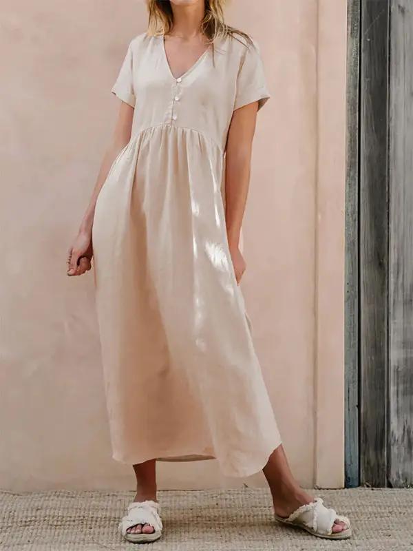 Levoire | Femme Unie Élégante Robe Lâche Cracker khaki