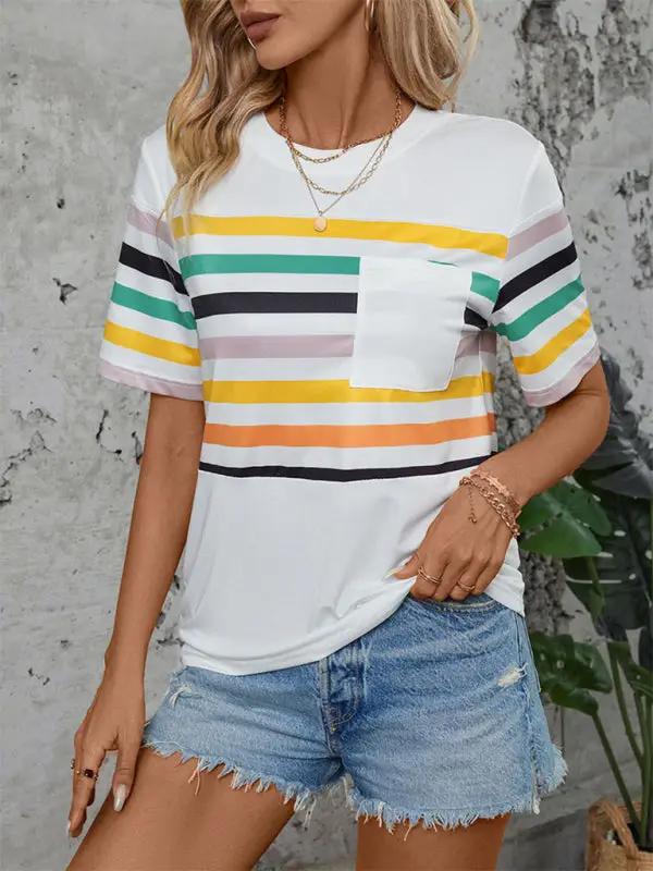 Levoire | Femme Couleur Rayé T-shirt Manches Courtes