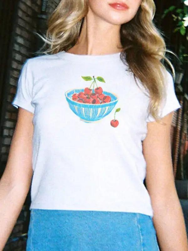 Levoire | T-shirt graphique imprimée ajustée pour dames à manches courtes Muster6