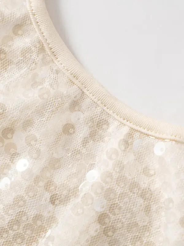 Levoire | Nouveau style Haut à nouer Slim Fit Patches découpe au dos bretelles uni top à sequins