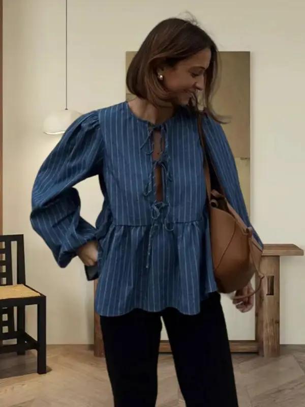 Levoire | Nouvelle mode dame décontractée tout-en-un cordon lâche à rayures haut