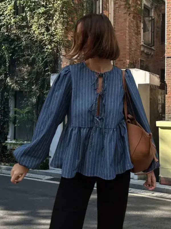 Levoire | Nouvelle mode dame décontractée tout-en-un cordon lâche à rayures haut