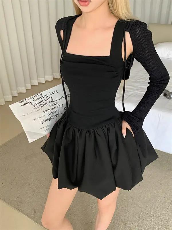 Levoire | Nouvelle robe et jupe sans manches en peluche avec décolleté carré et ceinture
