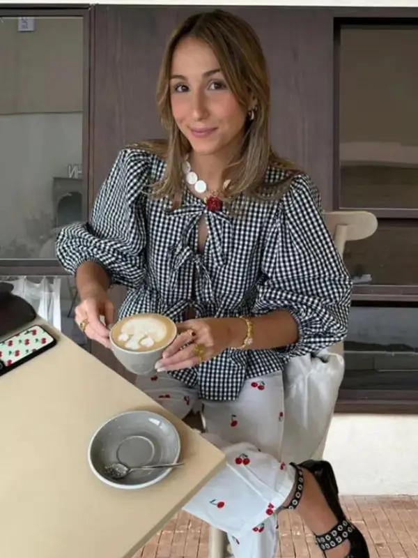 Levoire | Nouvelle belle chemise polyvalente sans manches col rond à manches bouffantes Noir