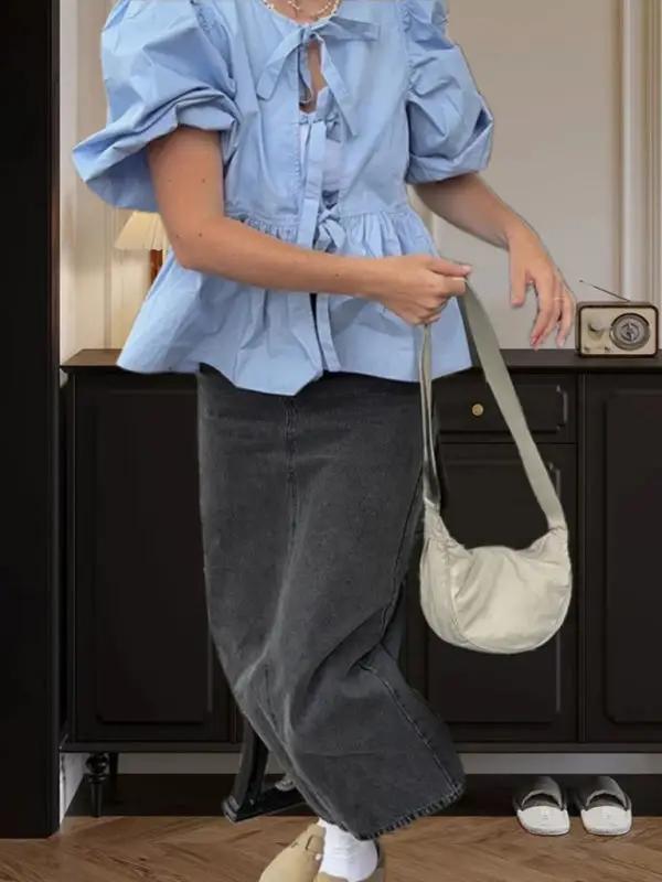 Levoire | Nouvelle belle chemise polyvalente sans manches col rond à manches bouffantes