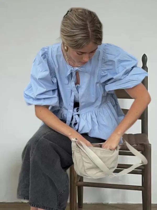 Levoire | Nouvelle belle chemise polyvalente sans manches col rond à manches bouffantes