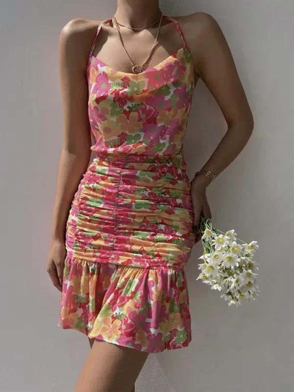 Levoire | Femmes nouvelle motif floral taille bretelle robe Orange Rouge