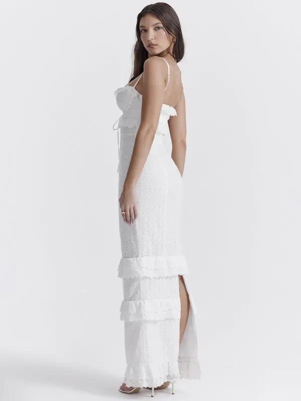 Levoire | Femmes nouvelle robe sexy blanche bande velcro bretelles jupe longue robe française