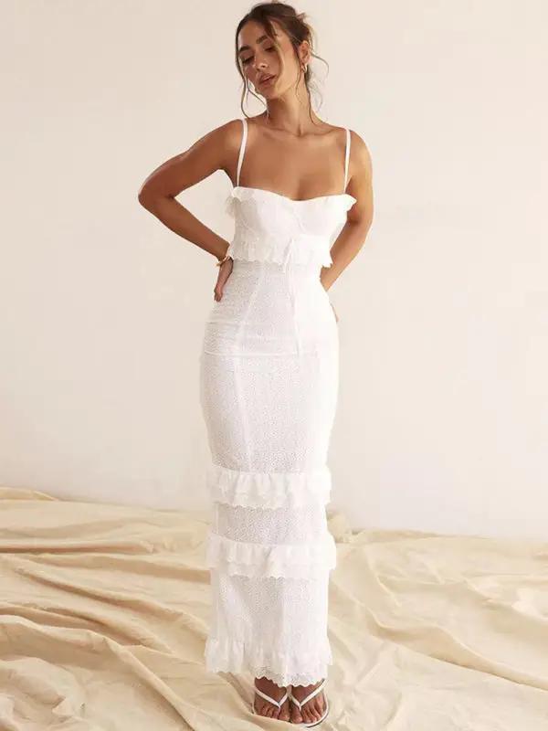Levoire | Femmes nouvelle robe sexy blanche bande velcro bretelles jupe longue robe française
