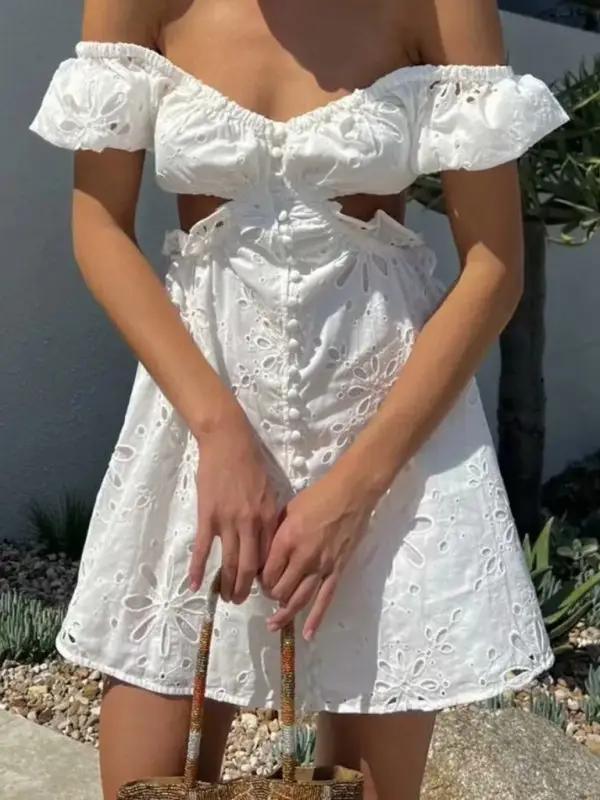 Levoire | Robe courte sexy sans bretelles asymétrique française avec dos ouvert Blanc