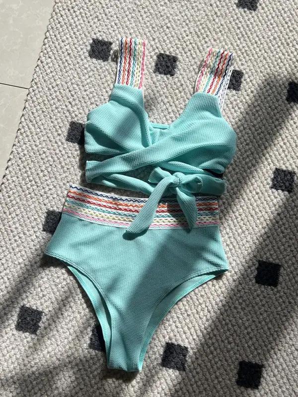 Levoire | Nouvelle série de bandeau arc-en-ciel Taille haute Maillot de bain deux pièces Bikini