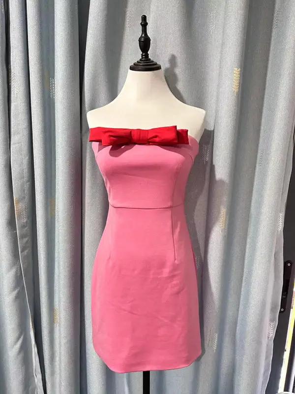Levoire | Nouveau haut sans manches avec détails de nœud sexy dos nu doublé jupe ajustée couvrante aux hanches robe d'anniversaire