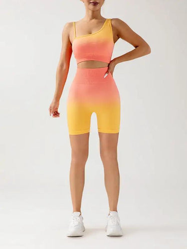 Levoire | Femmes Dégradé sans couture respirant ajusté Sport Pantalons de Yoga à Trois Points + Ensemble Top